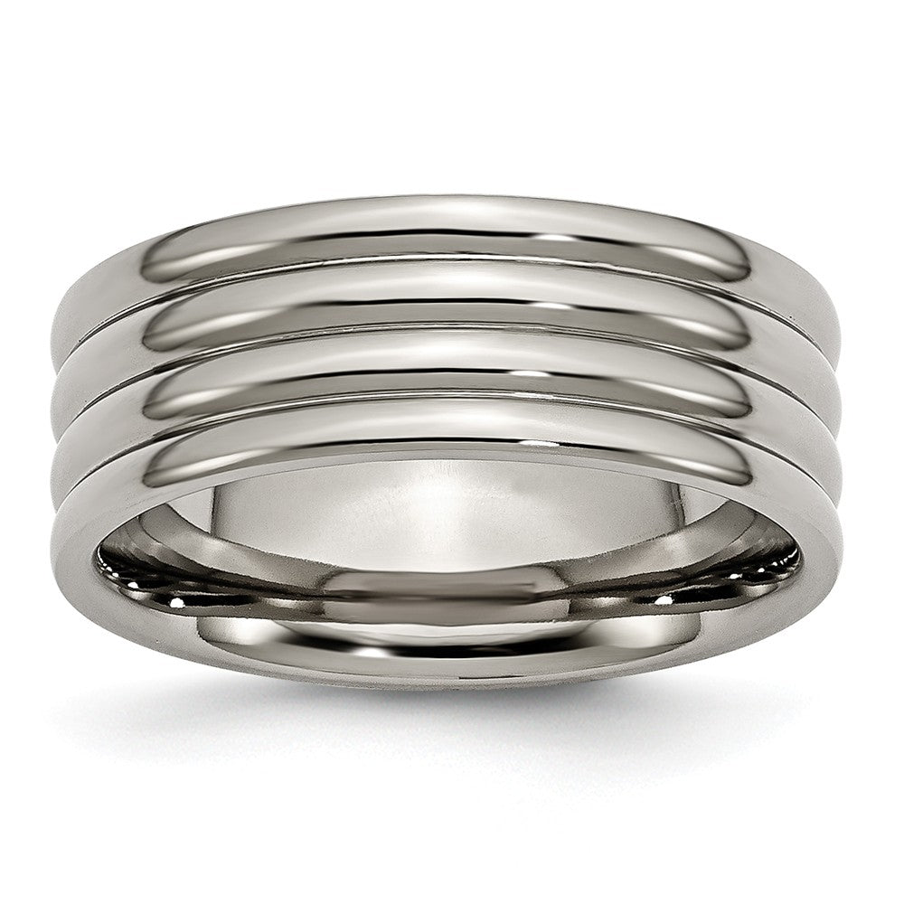 Titanium 8mm Polished Grooved Comfort Fit Band, Item R9882 by The Black Bow Jewelry Co.