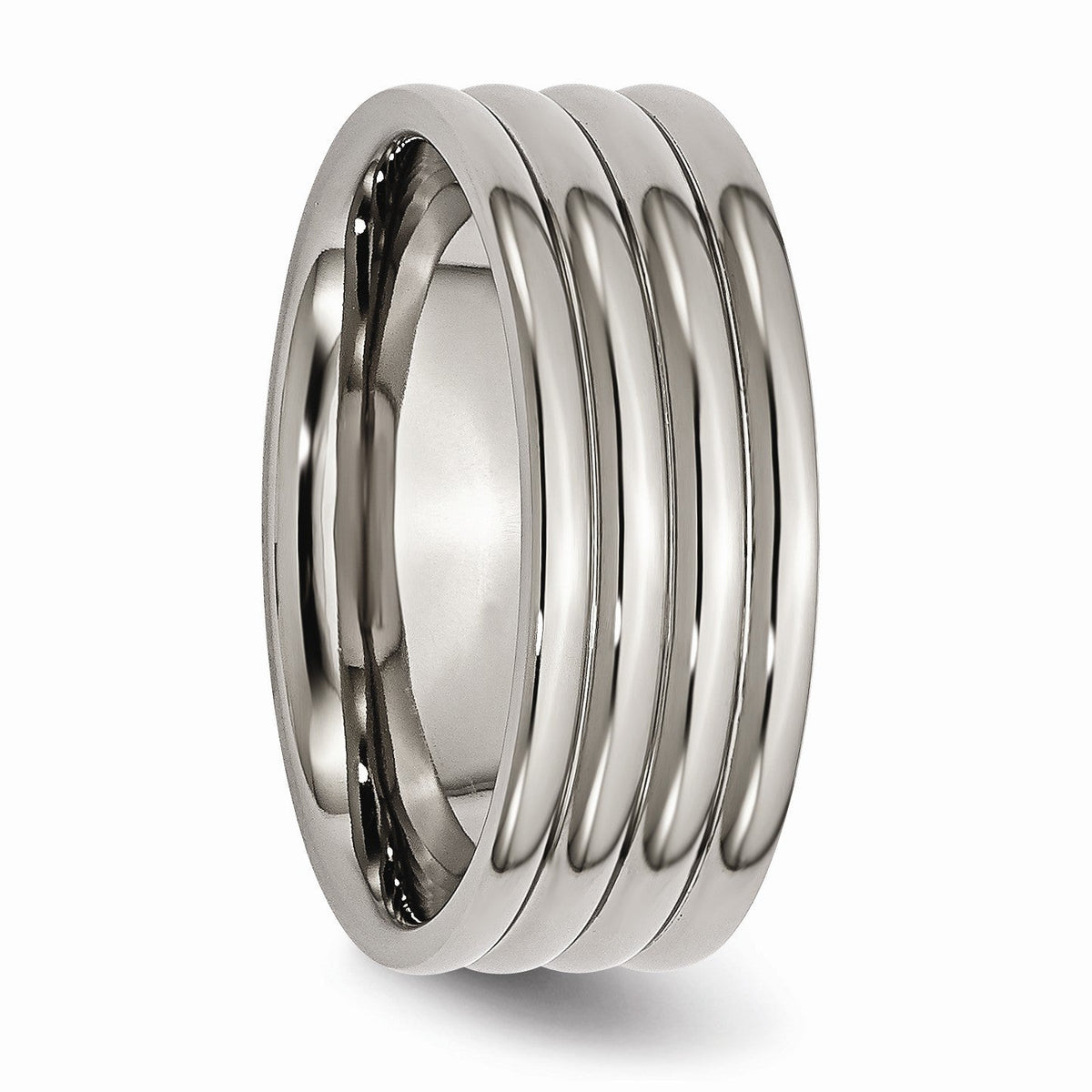 Alternate view of the Titanium 8mm Polished Grooved Comfort Fit Band by The Black Bow Jewelry Co.