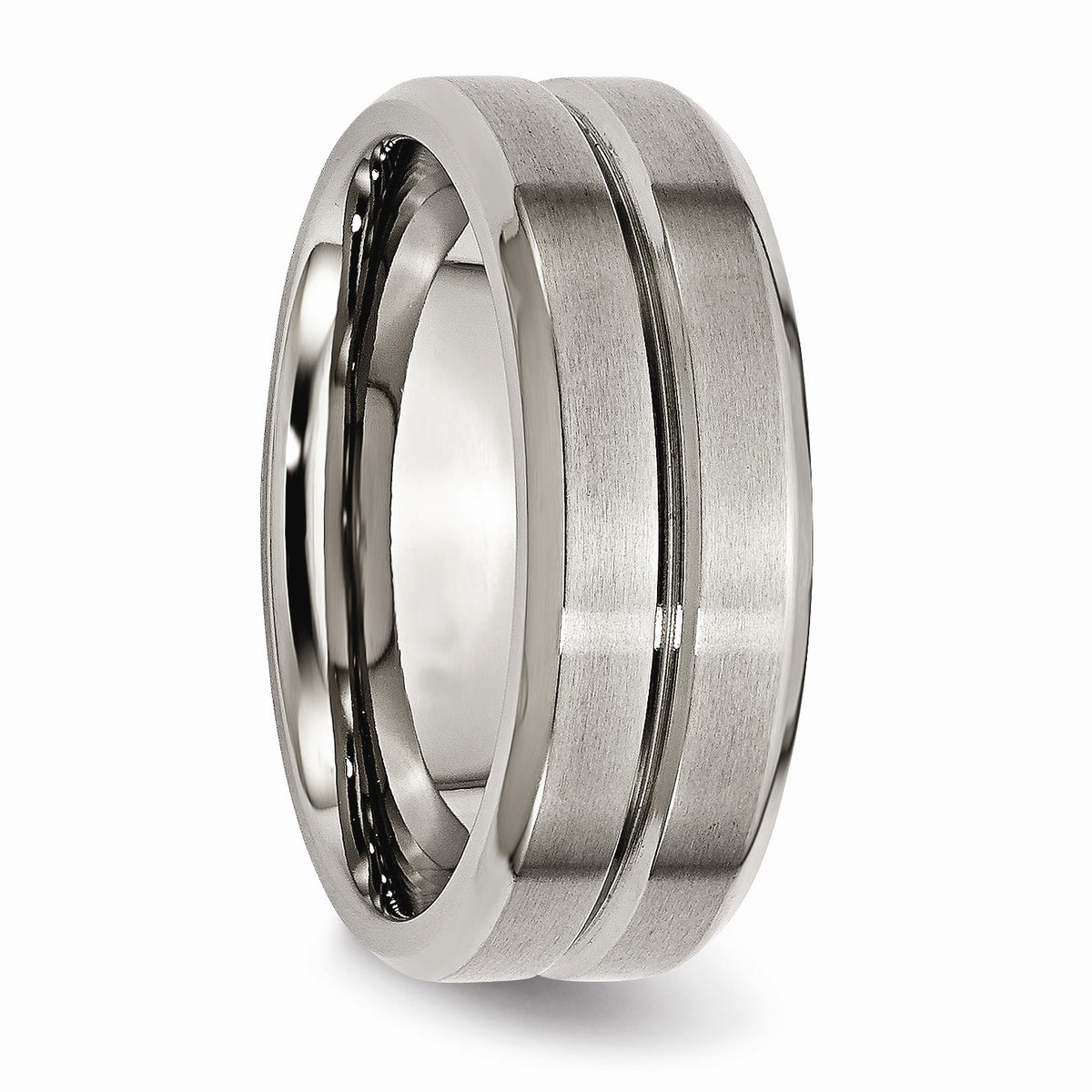 Alternate view of the Titanium 8mm Grooved And Beveled Edge Comfort Fit Band Size 6 by The Black Bow Jewelry Co.