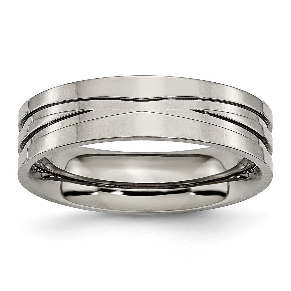 Titanium 6mm Grooved And Polished Comfort Fit Band, Item R9884 by The Black Bow Jewelry Co.