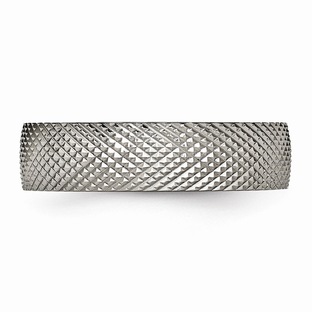 Alternate view of the Titanium 6mm Crisscross Textured Standard Fit Band by The Black Bow Jewelry Co.