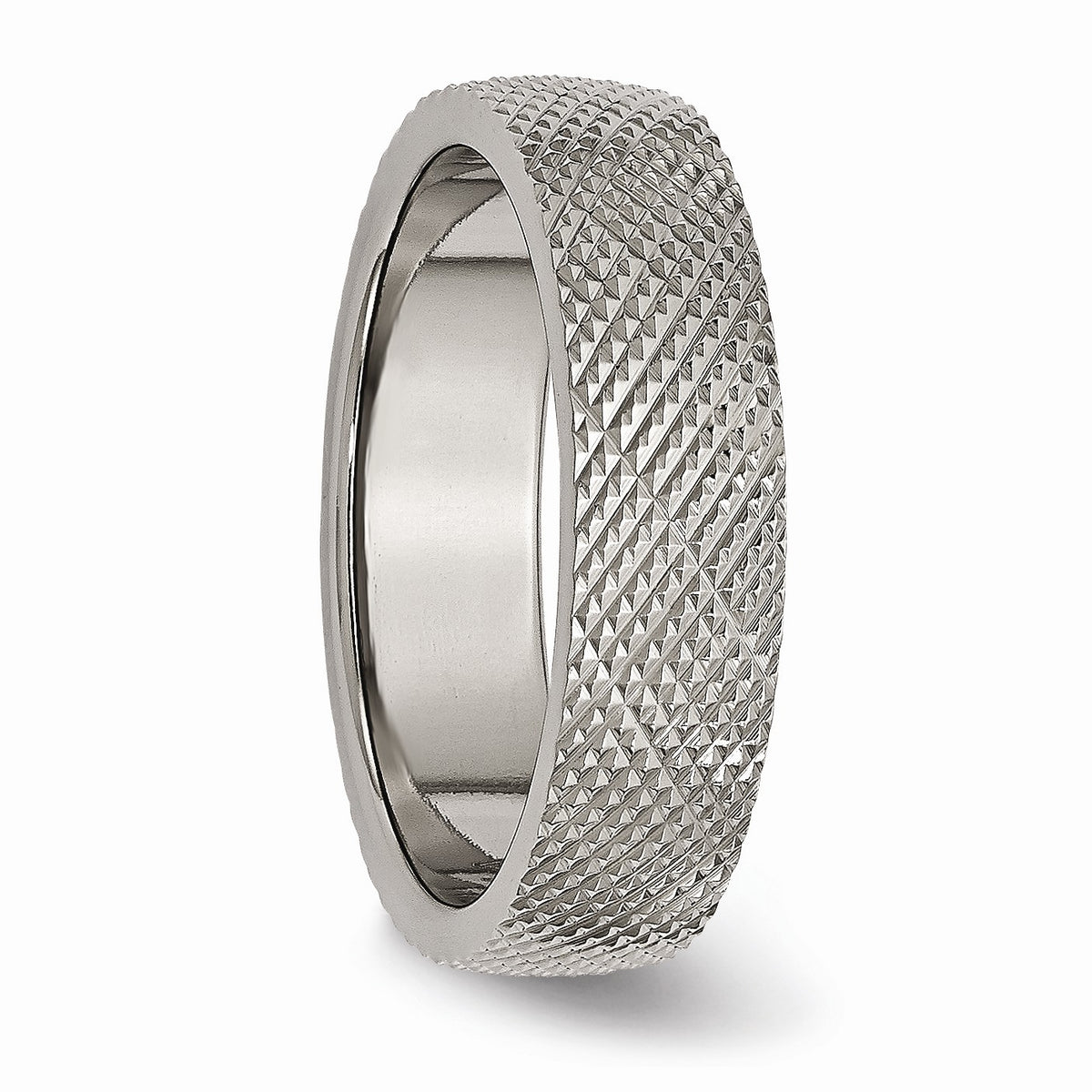 Alternate view of the Titanium 6mm Crisscross Textured Standard Fit Band Size 6 by The Black Bow Jewelry Co.