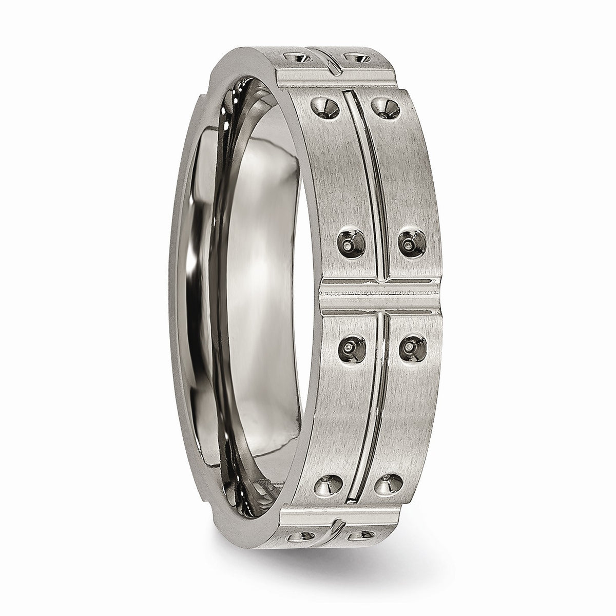 Alternate view of the Titanium 6mm Brushed and Polished Grooved Comfort Fit Band Sz 6 by The Black Bow Jewelry Co.