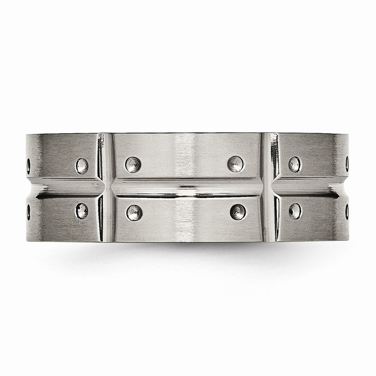 Alternate view of the Titanium 8mm Brushed and Polished Grooved Comfort Fit Band by The Black Bow Jewelry Co.