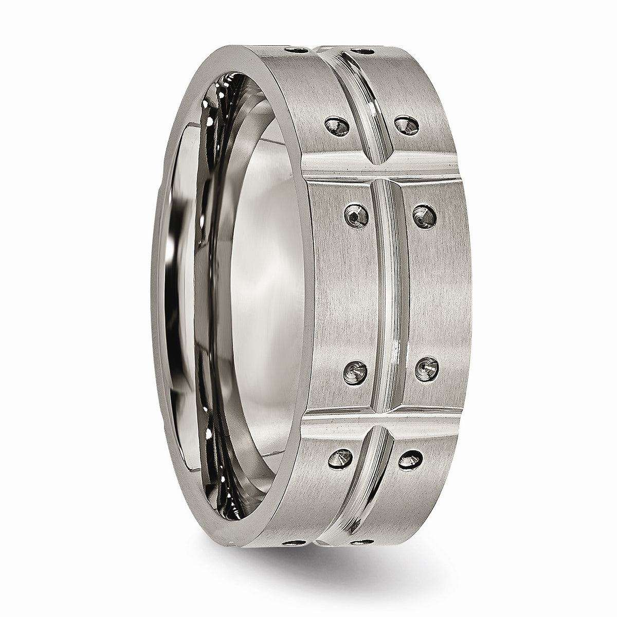 Alternate view of the Titanium 8mm Brushed and Polished Grooved Comfort Fit Band Sz 7 by The Black Bow Jewelry Co.