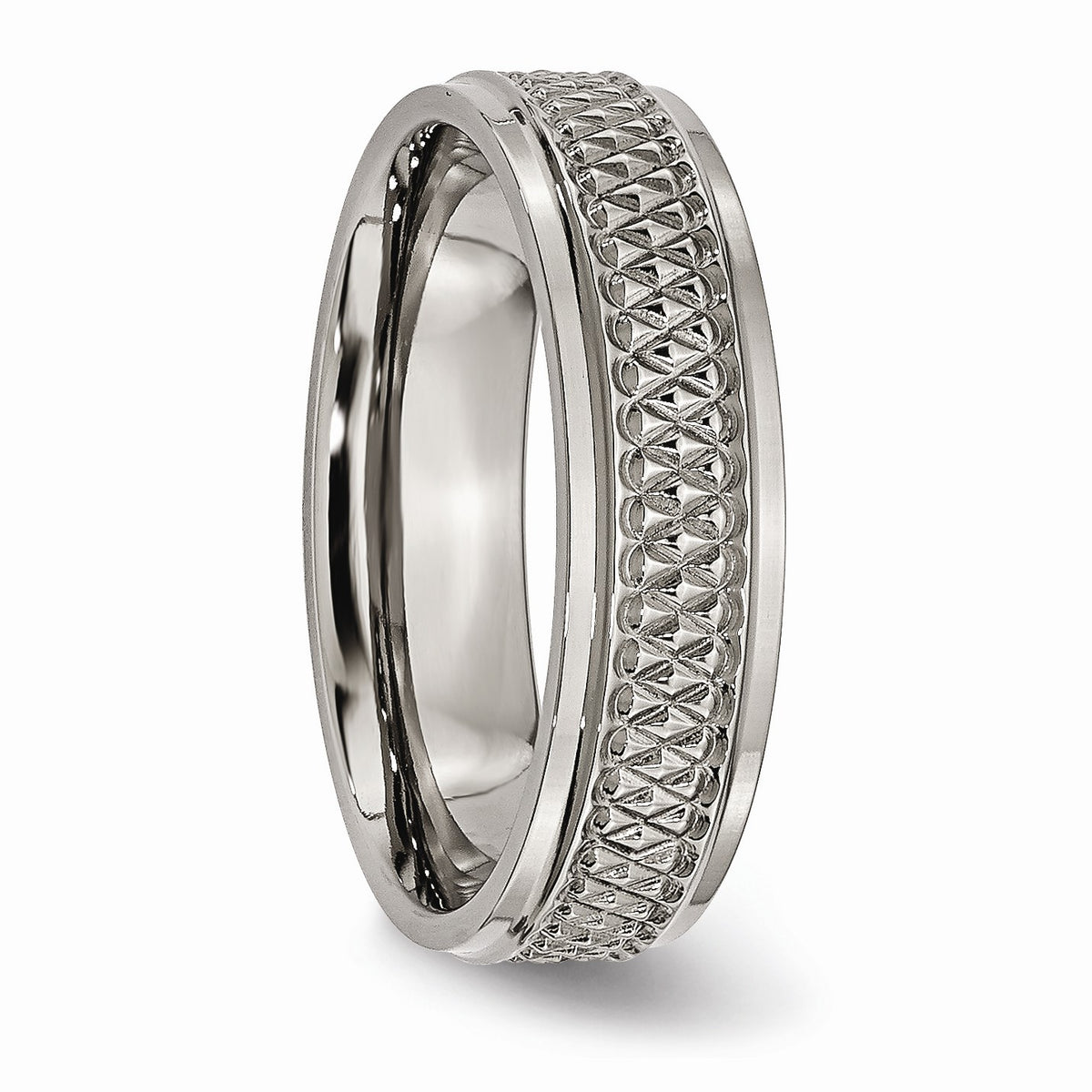 Alternate view of the Titanium 6mm Ridged Edge And Weave Design Comfort Fit Band Sz 7 by The Black Bow Jewelry Co.