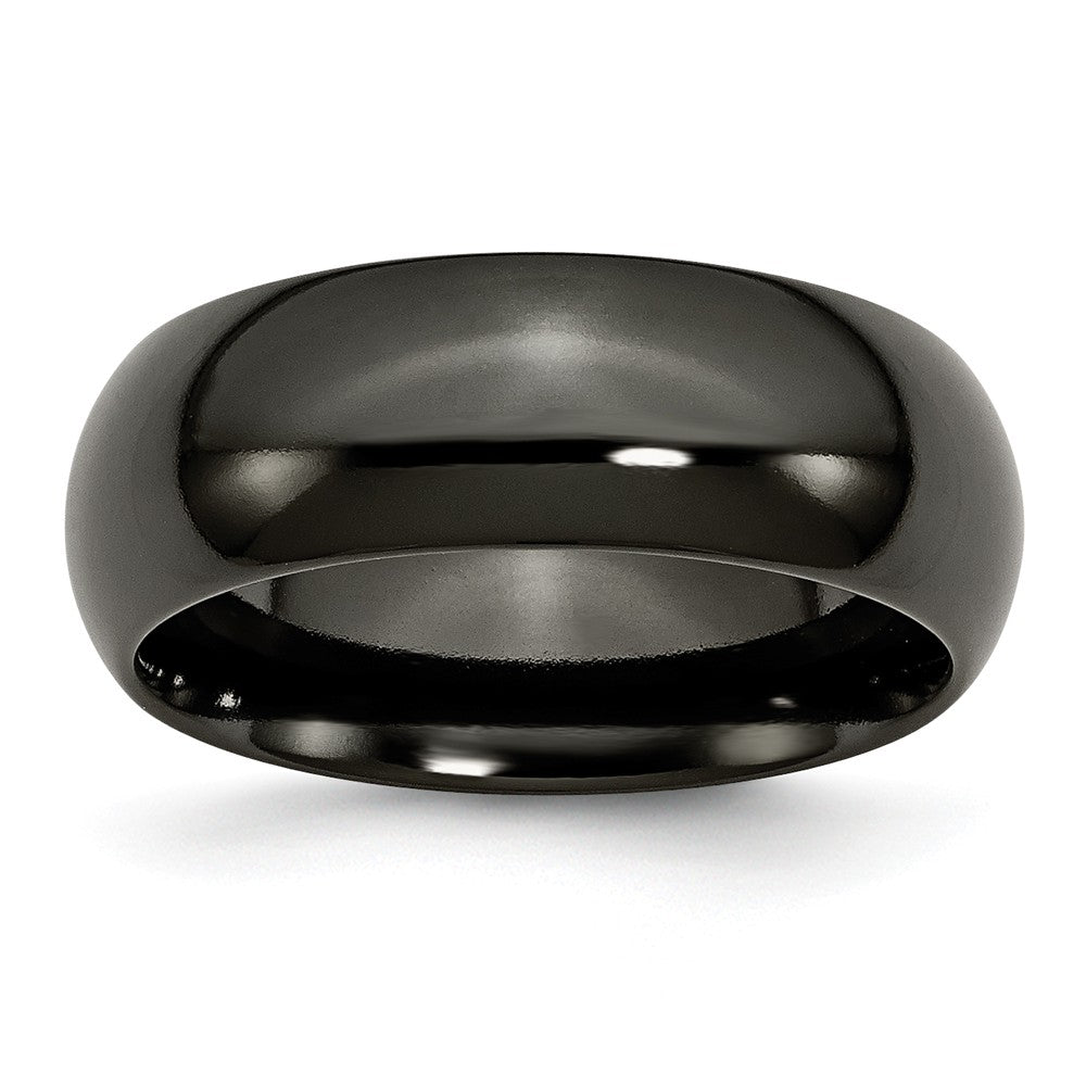 Black Titanium 8mm Polished Domed Comfort Fit Band, Item R9896 by The Black Bow Jewelry Co.