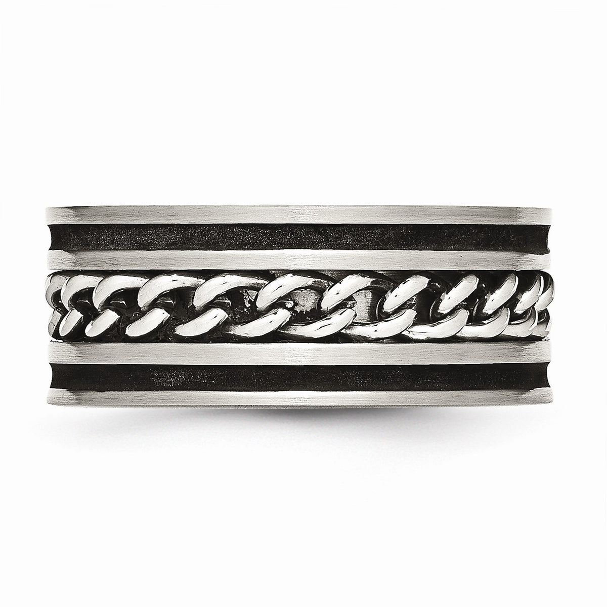 Alternate view of the Stainless Steel And Black-plated 10mm Chain Comfort Fit Band Size 8 by The Black Bow Jewelry Co.