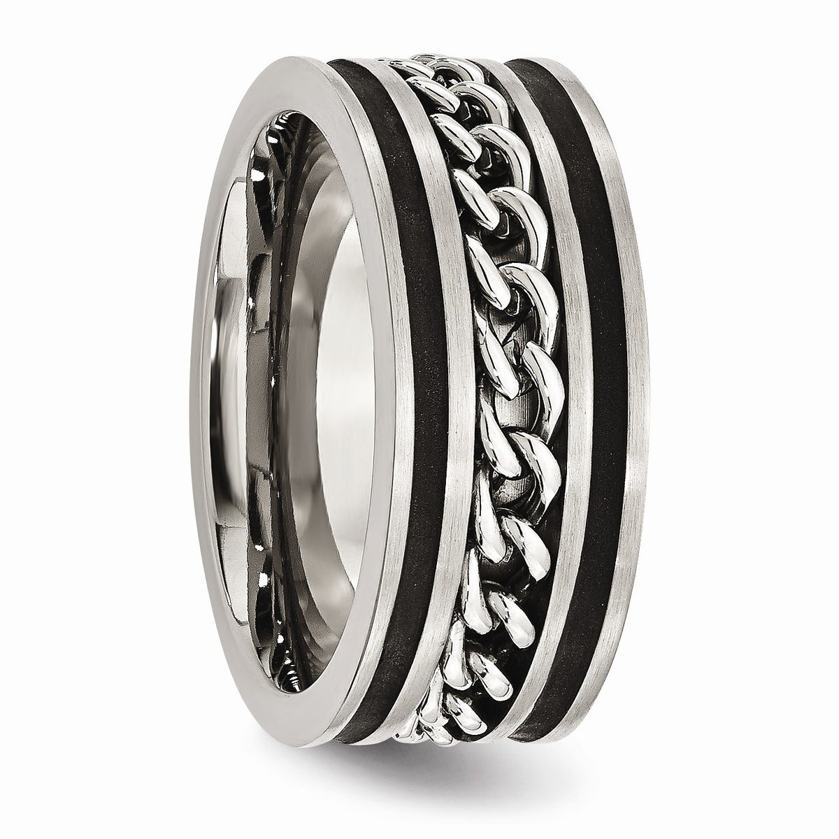 Alternate view of the Stainless Steel And Black-plated 10mm Chain Comfort Fit Band Size 8 by The Black Bow Jewelry Co.