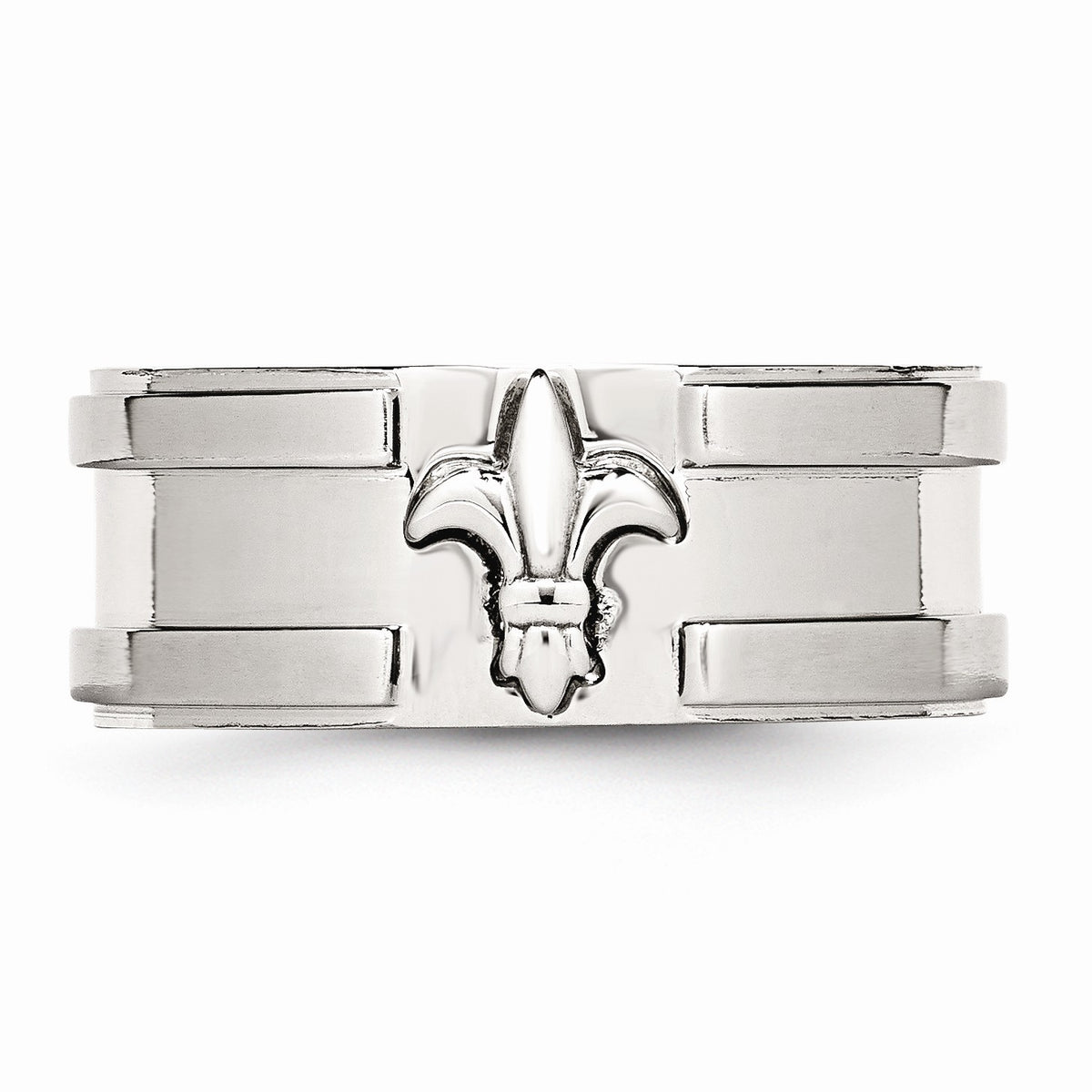 Alternate view of the Stainless Steel Fleur-de-lis 10mm Comfort Fit Band Size 8 by The Black Bow Jewelry Co.