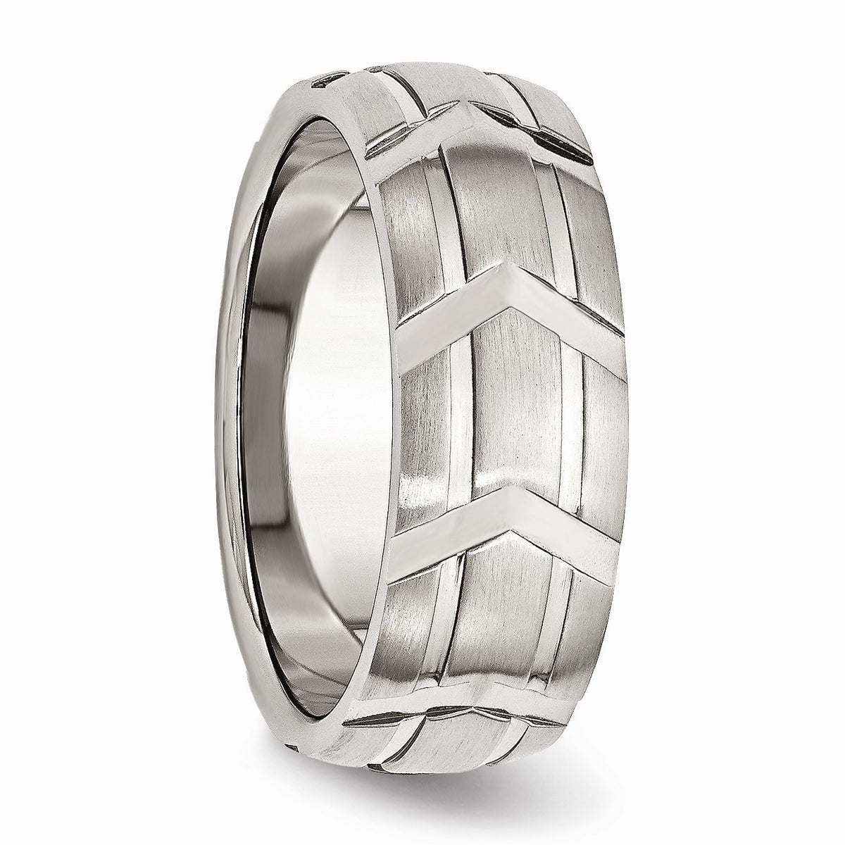 Alternate view of the Stainless Steel Grooved 8mm Dual Finished Comfort Fit Band Size 7 by The Black Bow Jewelry Co.