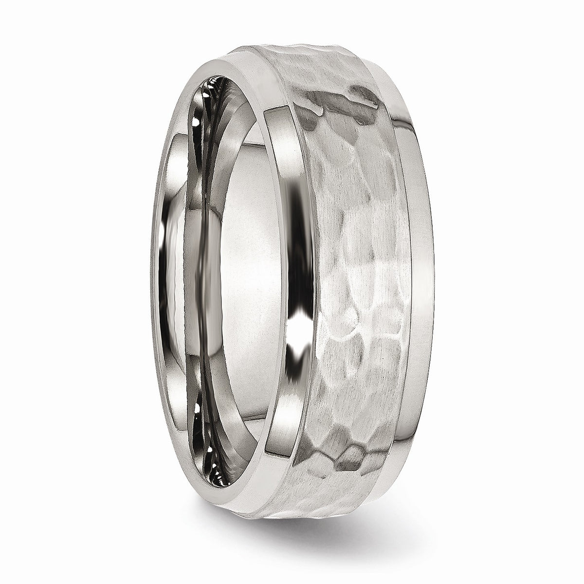 Alternate view of the Stainless Steel 8mm Hammered Comfort Fit Band by The Black Bow Jewelry Co.