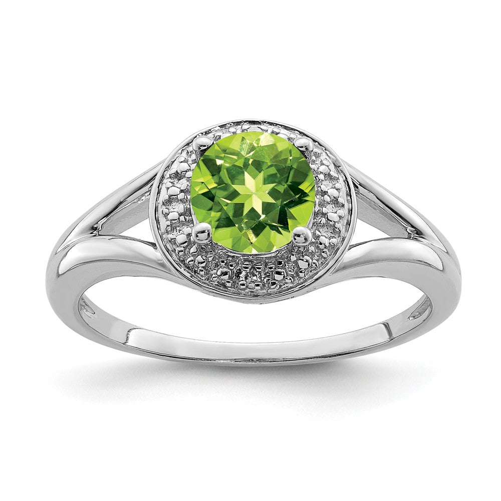 Sterling Silver .01 Ctw Diamond & Round Peridot Ring, Item R9928 by The Black Bow Jewelry Co.