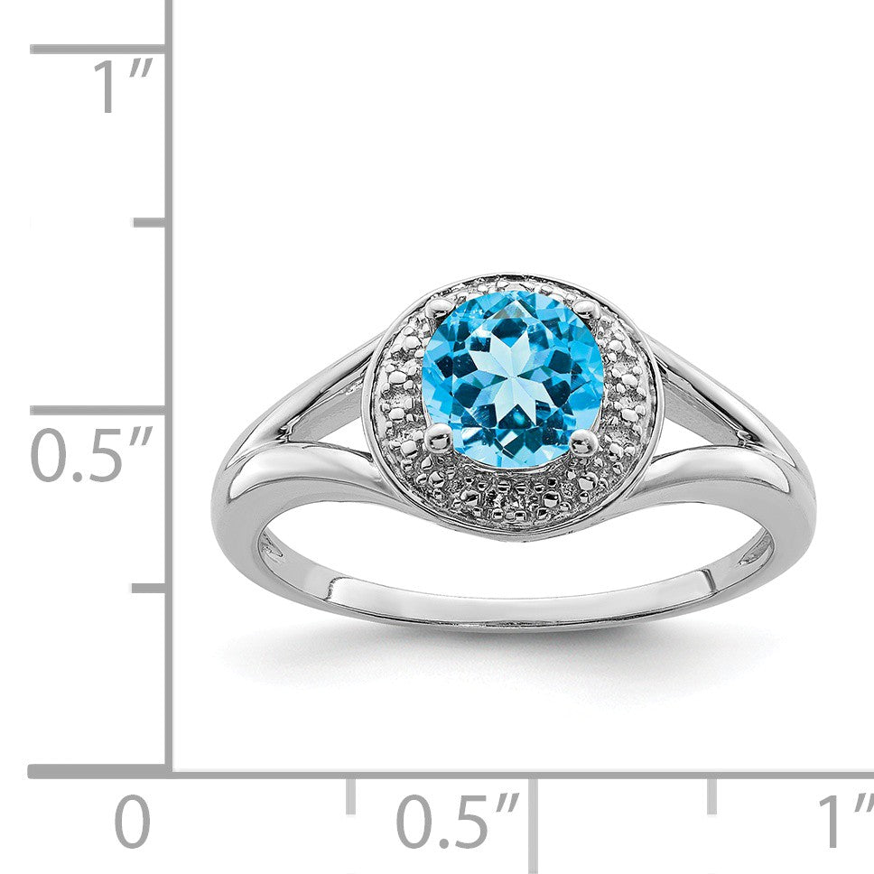Alternate view of the Sterling Silver .01 Ctw Diamond & Round Blue Topaz Ring by The Black Bow Jewelry Co.