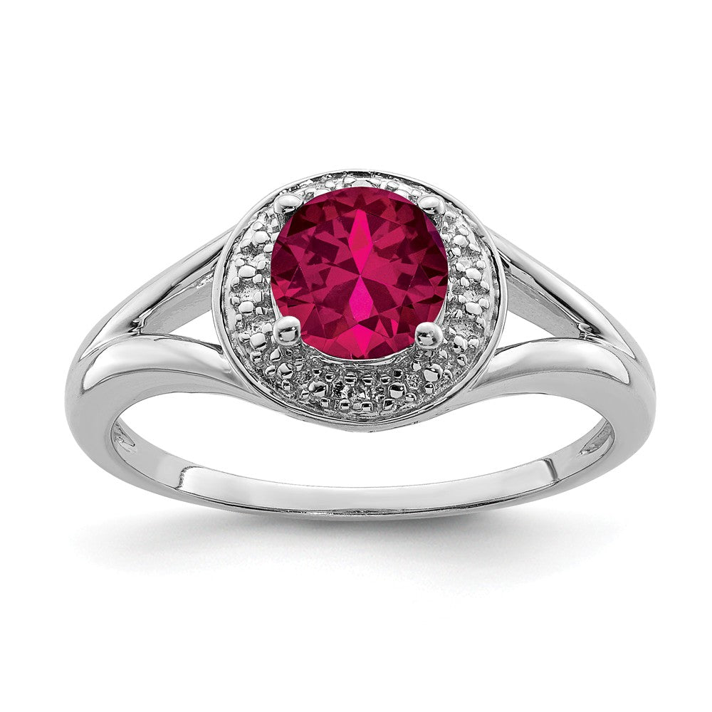 Sterling Silver .01 Ctw Diamond & Round Created Ruby Ring, Item R9932 by The Black Bow Jewelry Co.