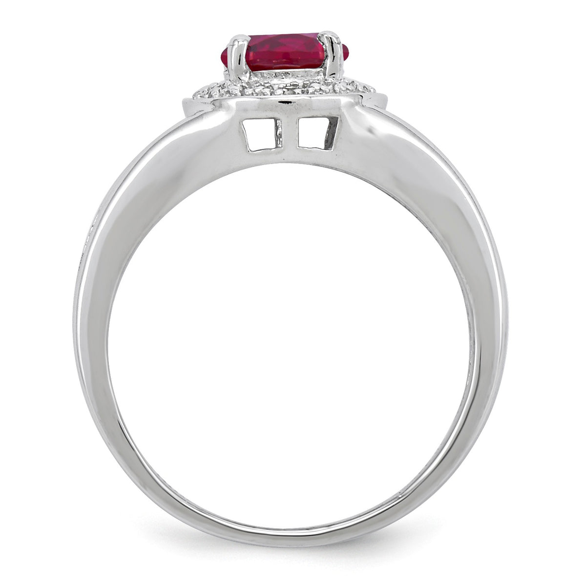 Alternate view of the Sterling Silver .01 Ctw Diamond & Round Created Ruby Ring by The Black Bow Jewelry Co.