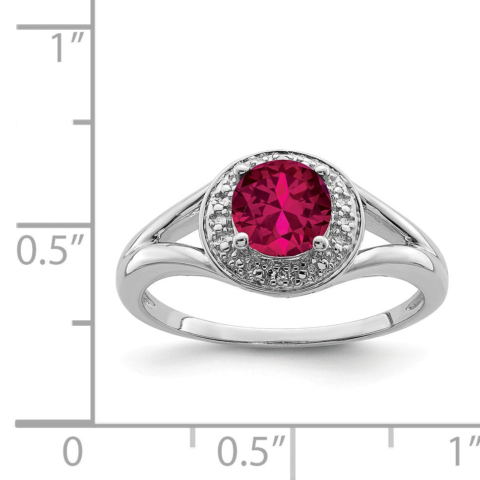 Alternate view of the Sterling Silver .01 Ctw Diamond & Round Created Ruby Ring by The Black Bow Jewelry Co.