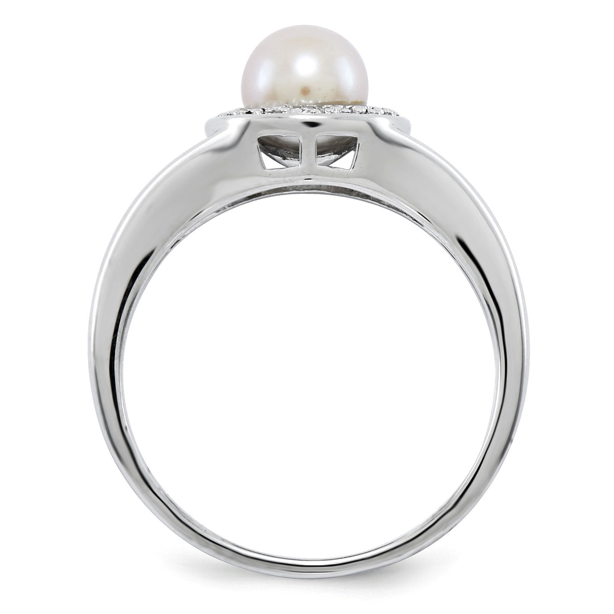 Alternate view of the Sterling Silver .01 Ctw Diamond & Cultured Pearl Halo Ring by The Black Bow Jewelry Co.
