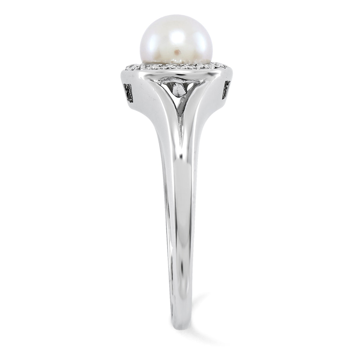Alternate view of the Sterling Silver .01 Ctw Diamond & Cultured Pearl Halo Ring Size 5 by The Black Bow Jewelry Co.