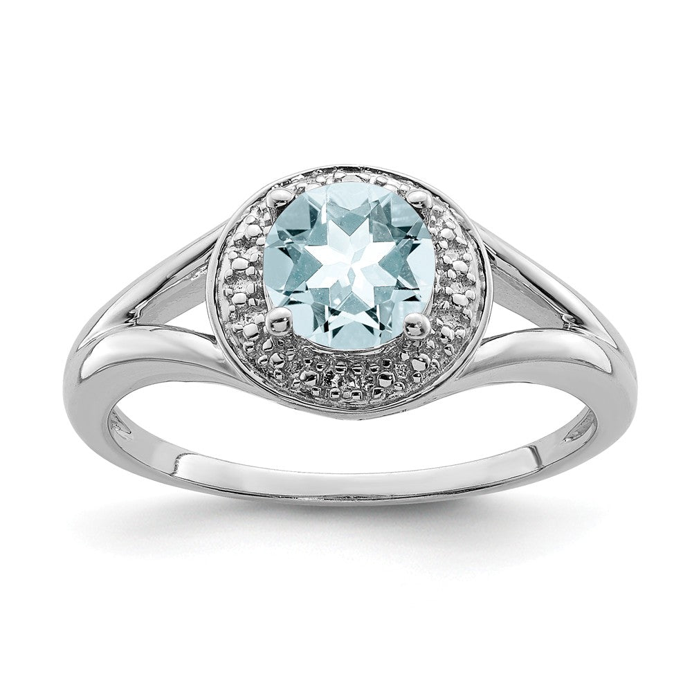 Sterling Silver .01 Ctw Diamond & Round Aquamarine Ring, Item R9934 by The Black Bow Jewelry Co.