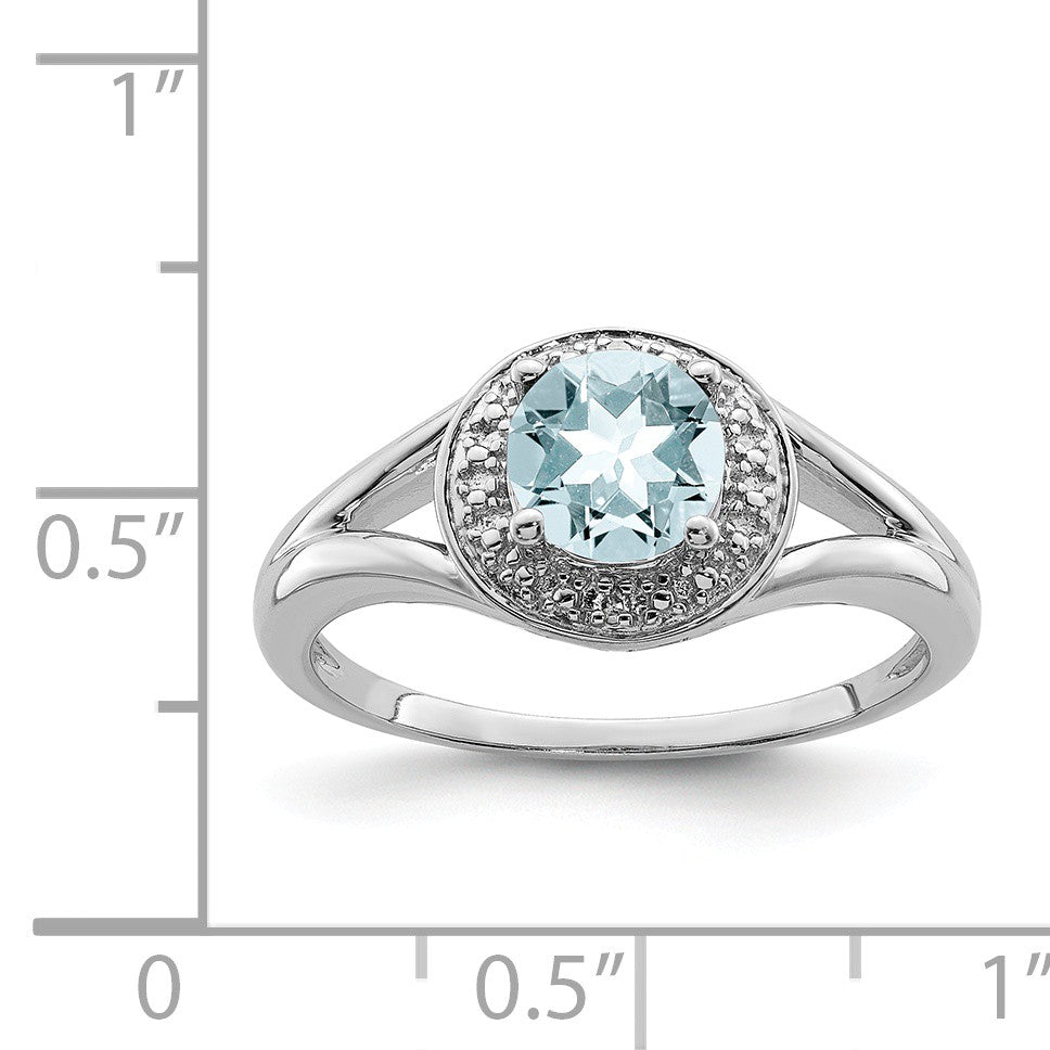 Alternate view of the Sterling Silver .01 Ctw Diamond & Round Aquamarine Ring by The Black Bow Jewelry Co.