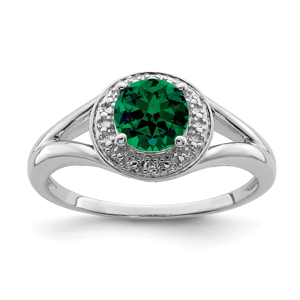 Sterling Silver .01 Ctw Diamond & Round Created Emerald Ring, Item R9935 by The Black Bow Jewelry Co.