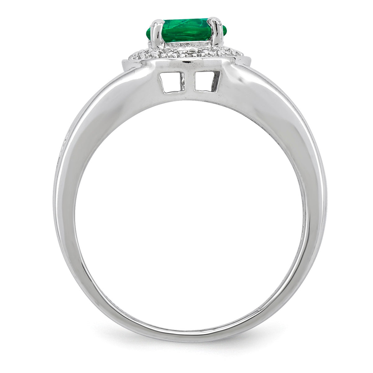 Alternate view of the Sterling Silver .01 Ctw Diamond & Round Created Emerald Ring by The Black Bow Jewelry Co.