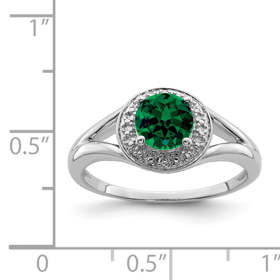 Alternate view of the Sterling Silver .01 Ctw Diamond & Round Created Emerald Ring Size 5 by The Black Bow Jewelry Co.