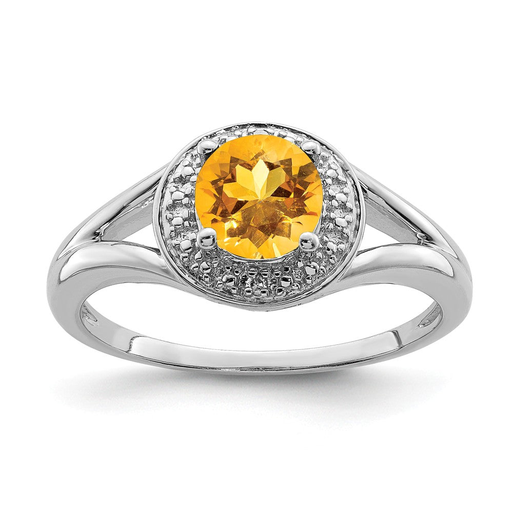 Sterling Silver .01 Ctw Diamond & Round Citrine Ring, Item R9936 by The Black Bow Jewelry Co.