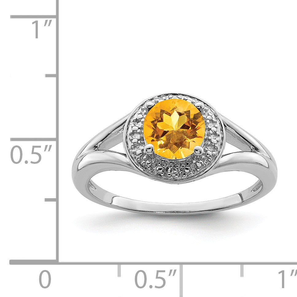 Alternate view of the Sterling Silver .01 Ctw Diamond & Round Citrine Ring by The Black Bow Jewelry Co.