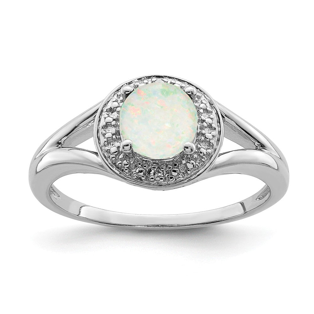 Sterling Silver .01 Ctw Diamond & Round Created Opal Ring, Item R9937 by The Black Bow Jewelry Co.