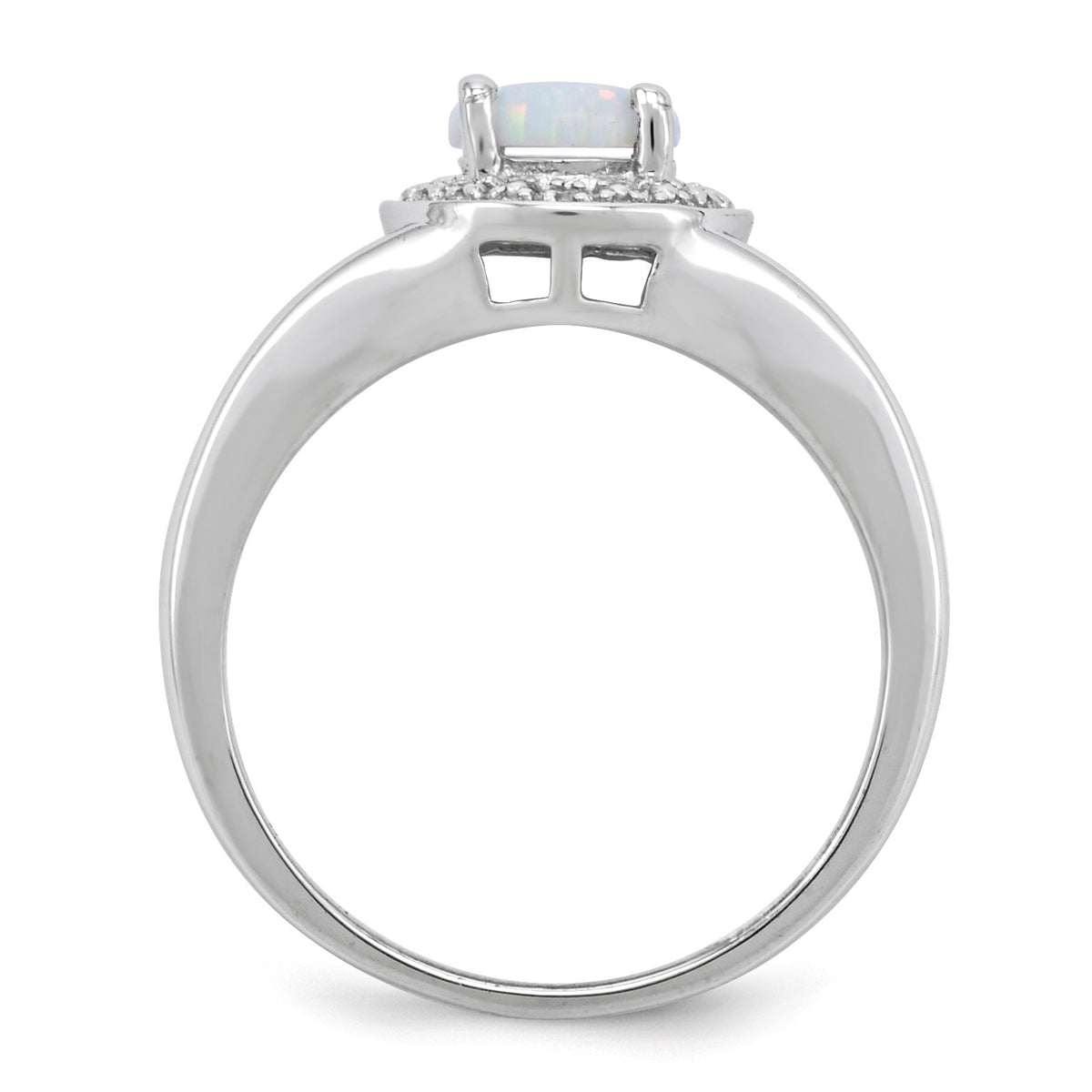 Alternate view of the Sterling Silver .01 Ctw Diamond & Round Created Opal Ring by The Black Bow Jewelry Co.