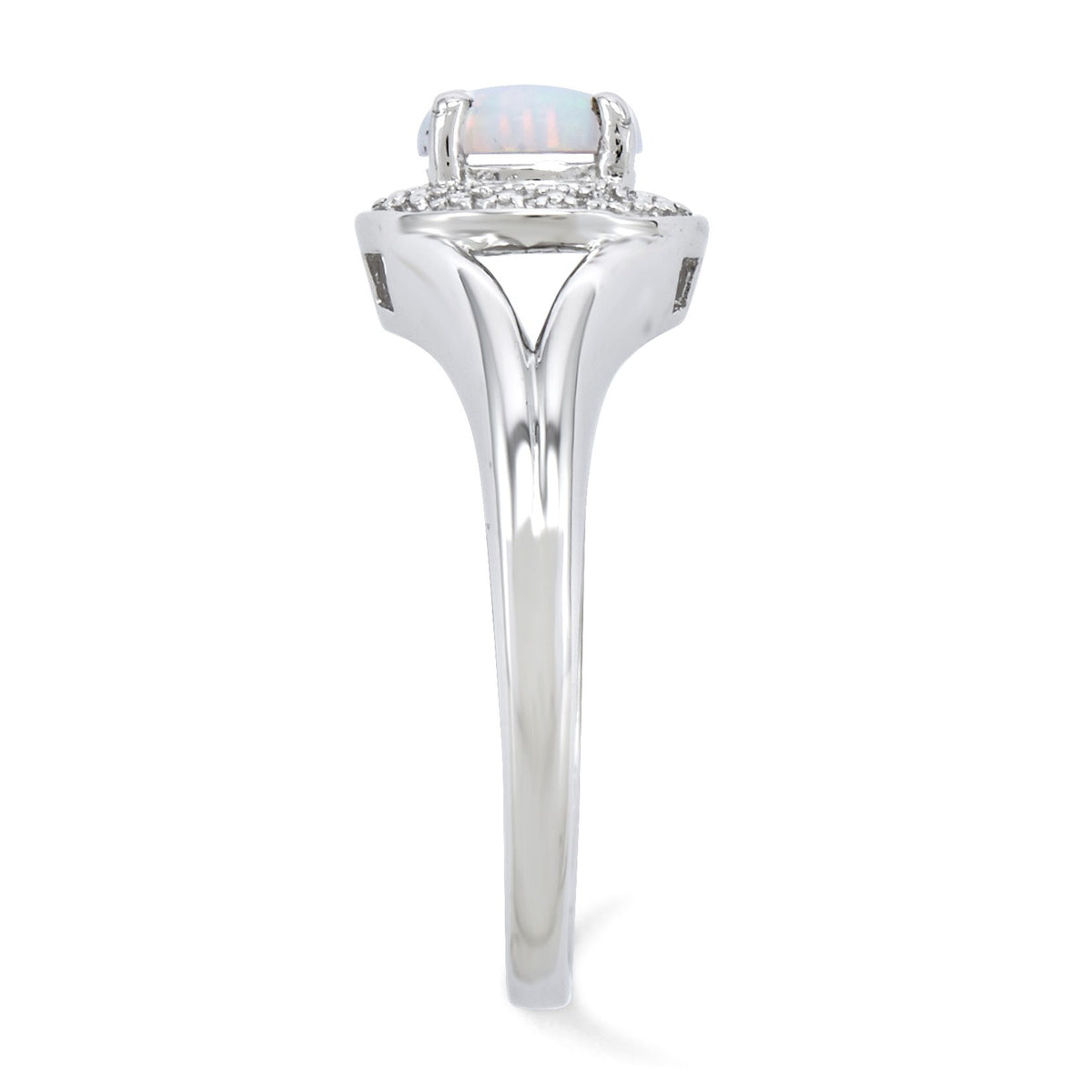 Alternate view of the Sterling Silver .01 Ctw Diamond & Round Created Opal Ring Size 5 by The Black Bow Jewelry Co.