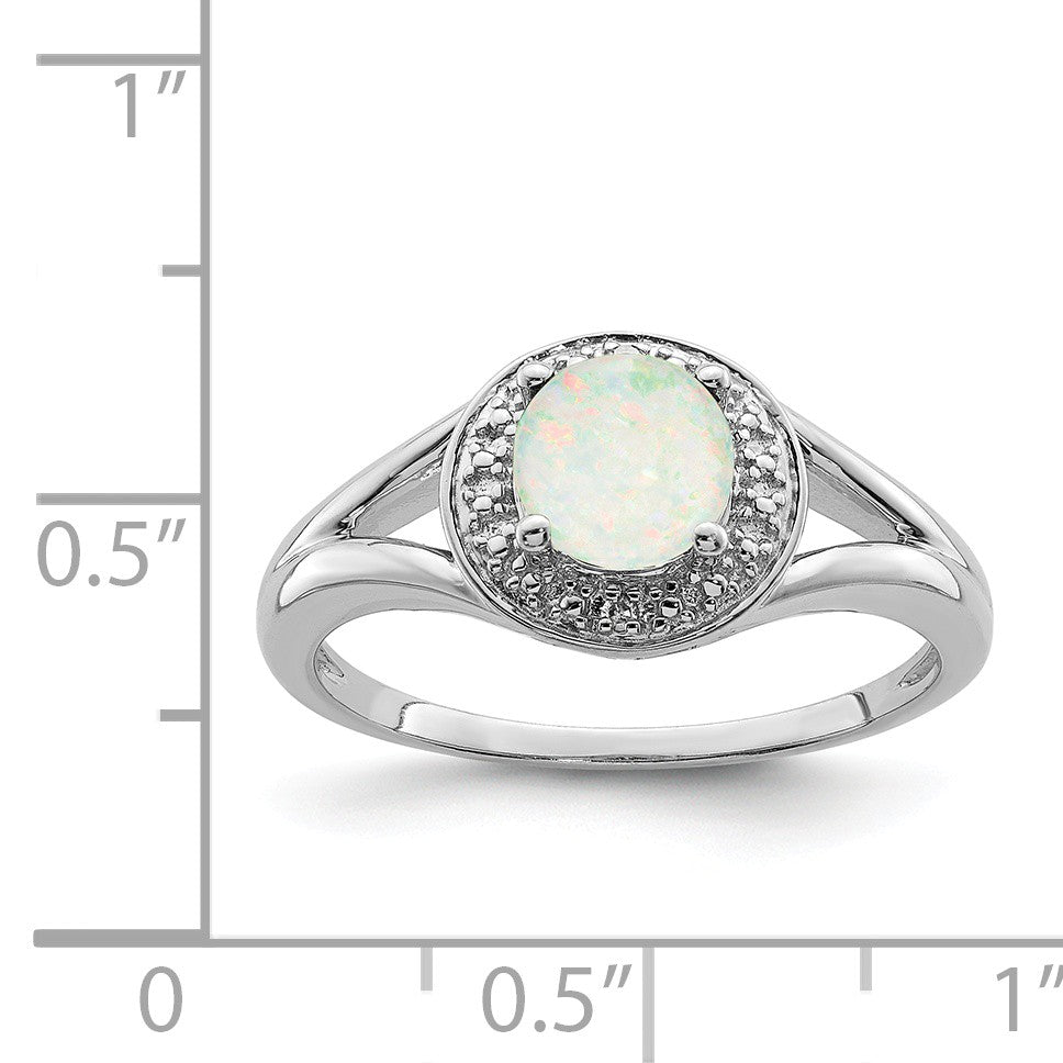 Alternate view of the Sterling Silver .01 Ctw Diamond & Round Created Opal Ring Size 5 by The Black Bow Jewelry Co.