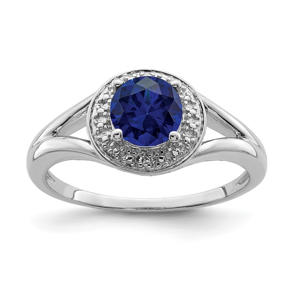 Sterling Silver .01 Ctw Diamond & Round Created Sapphire Ring, Item R9938 by The Black Bow Jewelry Co.