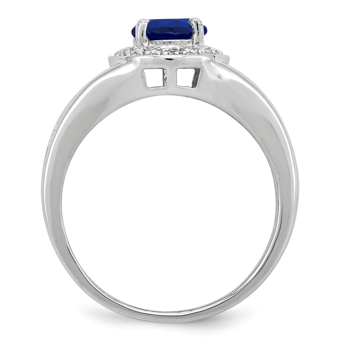 Alternate view of the Sterling Silver .01 Ctw Diamond & Round Created Sapphire Ring by The Black Bow Jewelry Co.