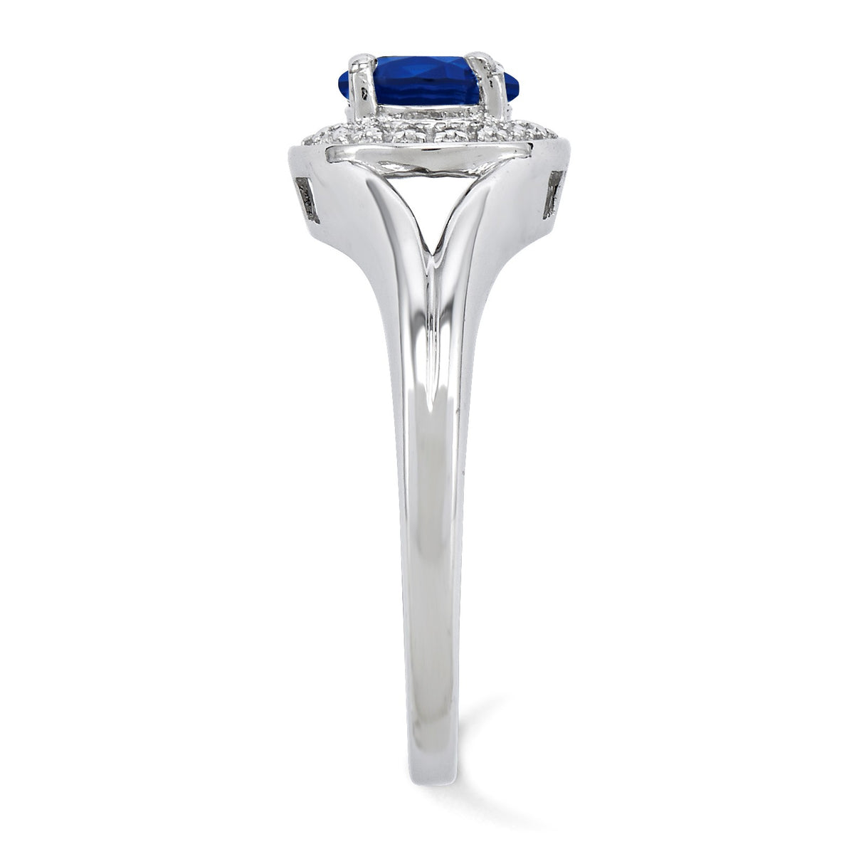 Alternate view of the Sterling Silver .01 Ctw Diamond & Round Created Sapphire Ring by The Black Bow Jewelry Co.
