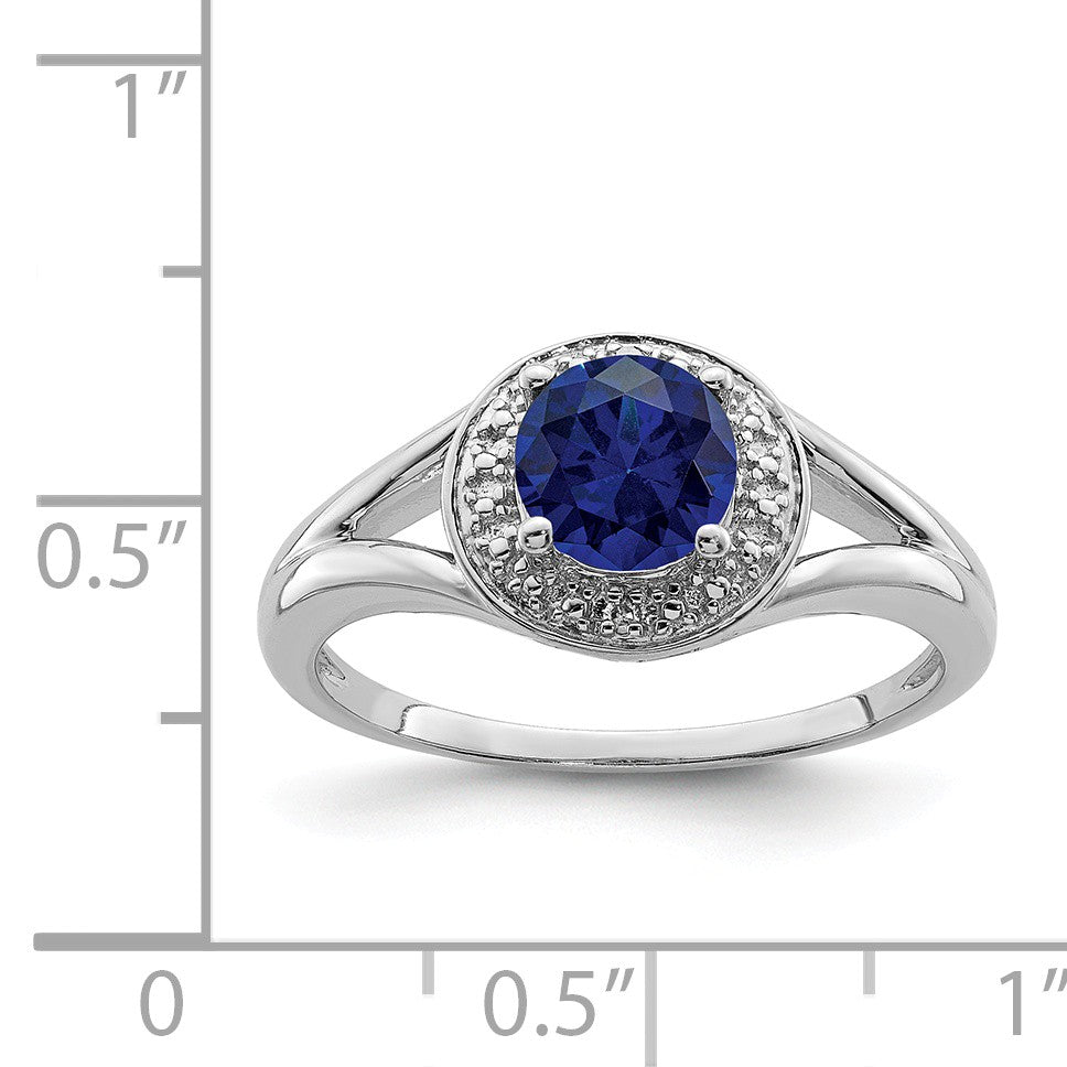 Alternate view of the Sterling Silver .01 Ctw Diamond & Round Created Sapphire Ring by The Black Bow Jewelry Co.
