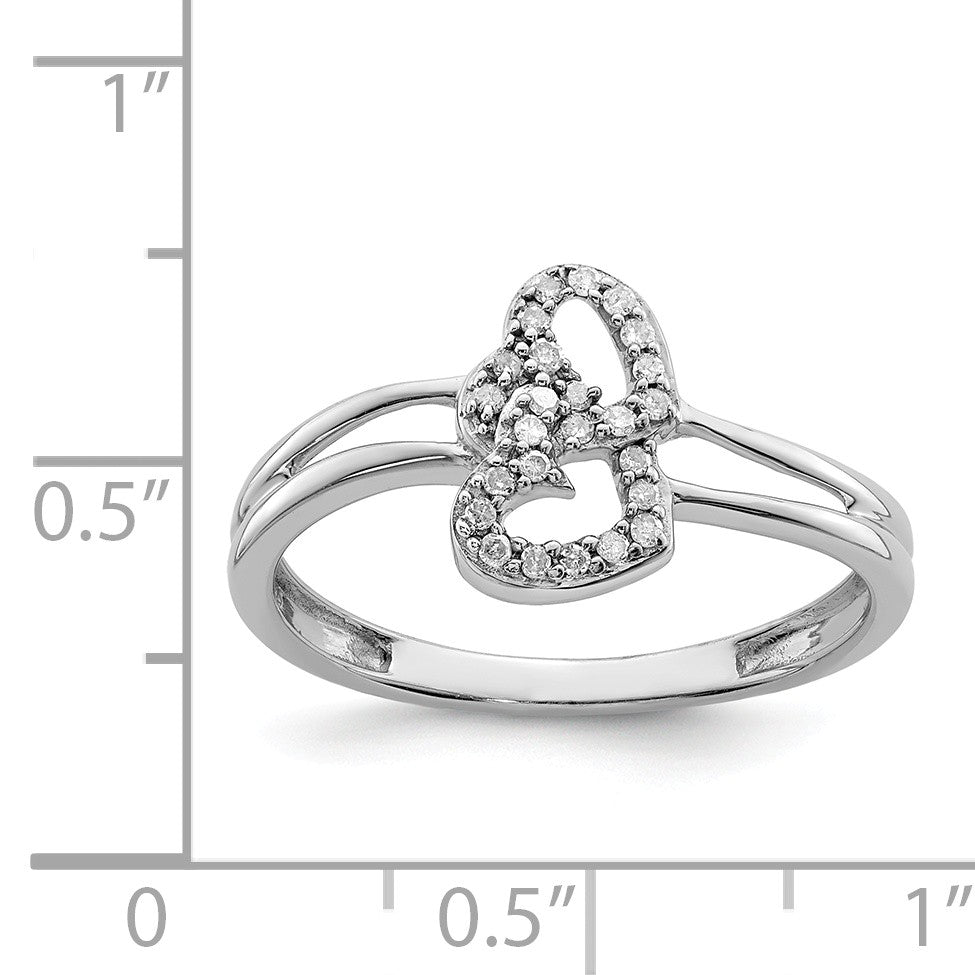 Alternate view of the Diamond Double Heart Ring in Sterling Silver by The Black Bow Jewelry Co.
