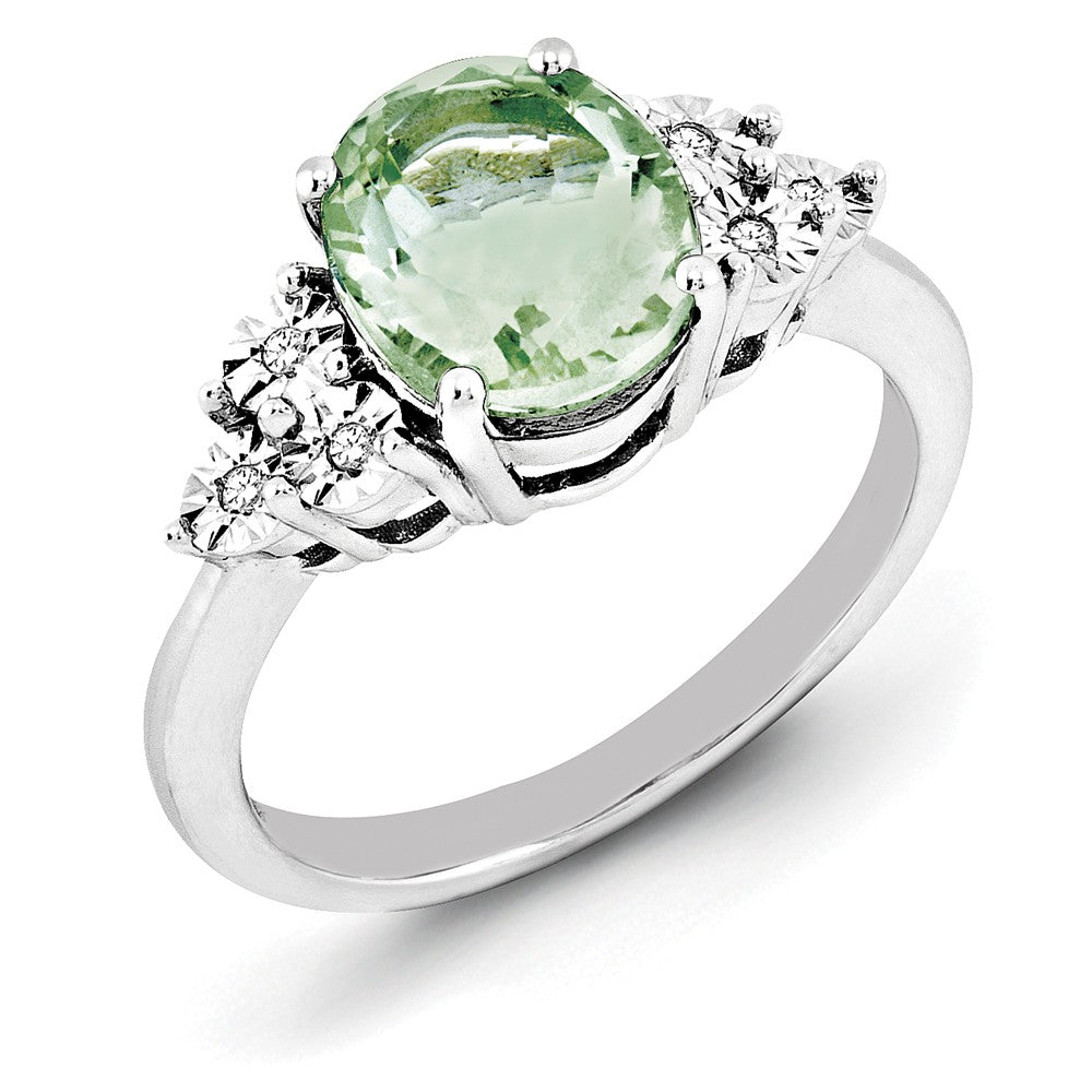 Oval Green Quartz & .03 Ctw Diamond Ring in Sterling Silver, Item R9983 by The Black Bow Jewelry Co.