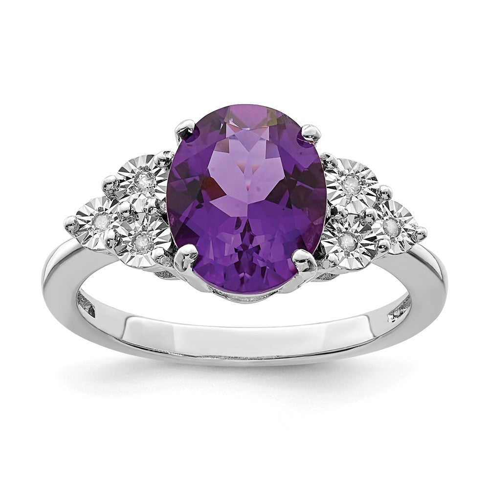 Oval Amethyst & .03 Ctw Diamond Ring in Sterling Silver, Item R9984 by The Black Bow Jewelry Co.