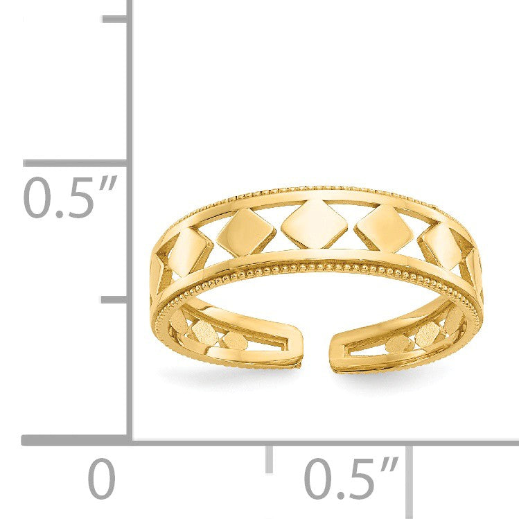 Alternate view of the Diamond Shaped and Textured Toe Ring in 14K Yellow Gold by The Black Bow Jewelry Co.