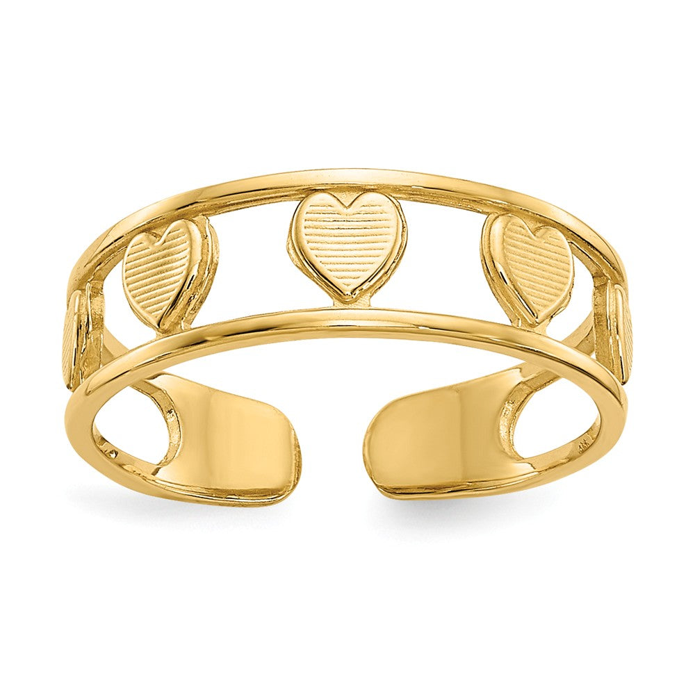 4mm Textured Heart Toe Ring in 14K Yellow Gold, Item T8017 by The Black Bow Jewelry Co.