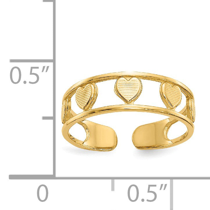 Alternate view of the 4mm Textured Heart Toe Ring in 14K Yellow Gold by The Black Bow Jewelry Co.