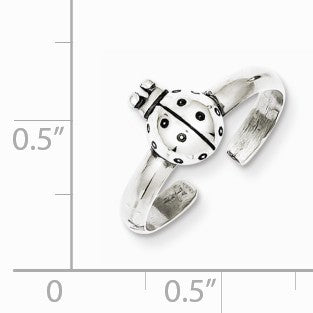 Alternate view of the Antiqued Ladybug Toe Ring in Sterling Silver by The Black Bow Jewelry Co.