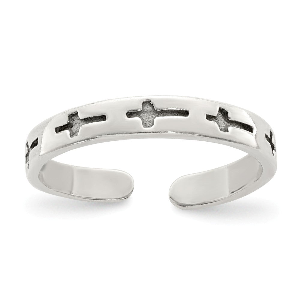 Antiqued Cross Toe Ring in Sterling Silver, Item T8061 by The Black Bow Jewelry Co.