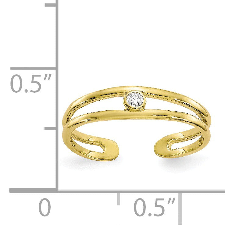 Alternate view of the Split Shank Cubic Zirconia Toe Ring in 10K Yellow Gold by The Black Bow Jewelry Co.