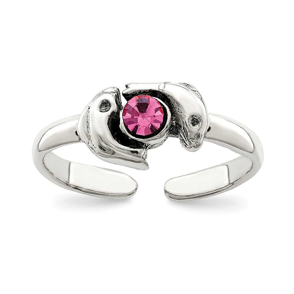 Dolphin and Pink Cubic Zirconia Toe Ring in Antiqued Sterling Silver, Item T8119 by The Black Bow Jewelry Co.