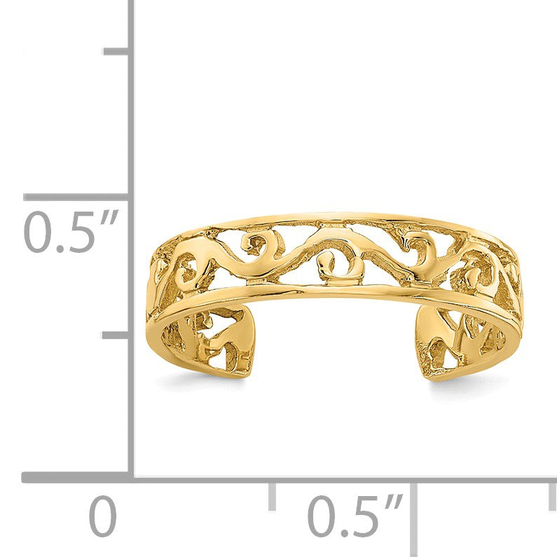 Alternate view of the 14k Yellow Gold 4mm Diamond-Cut Scroll Toe Ring by The Black Bow Jewelry Co.