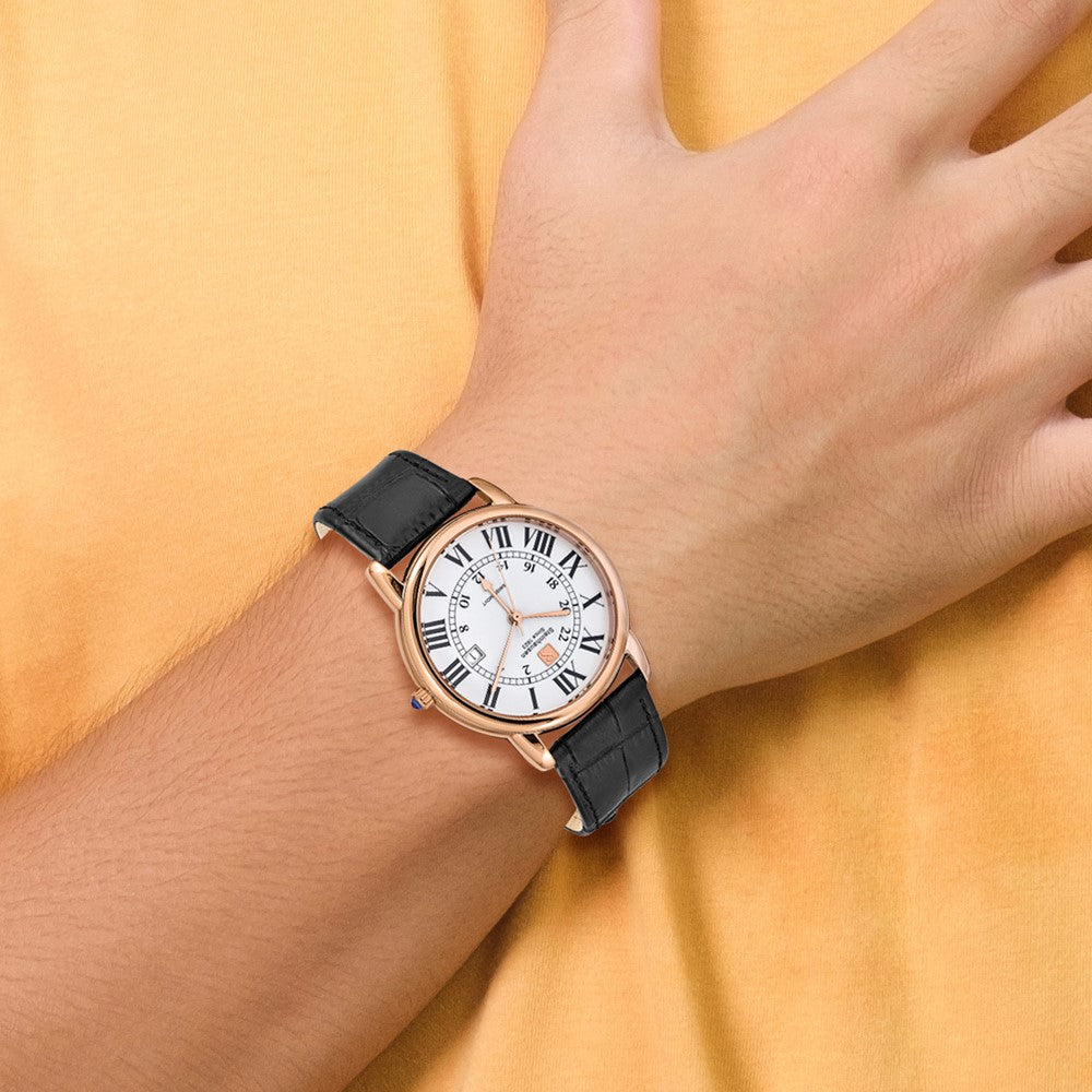 Alternate view of the Steinhausen Mens Delemont Rose IP-plated White Dial Black Strap Watch by The Black Bow Jewelry Co.